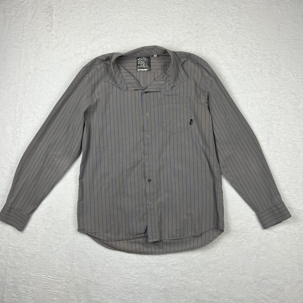 Vintage VANS Off The Wall Long Sleeve Button Down Gray Striped Shirt LARGE